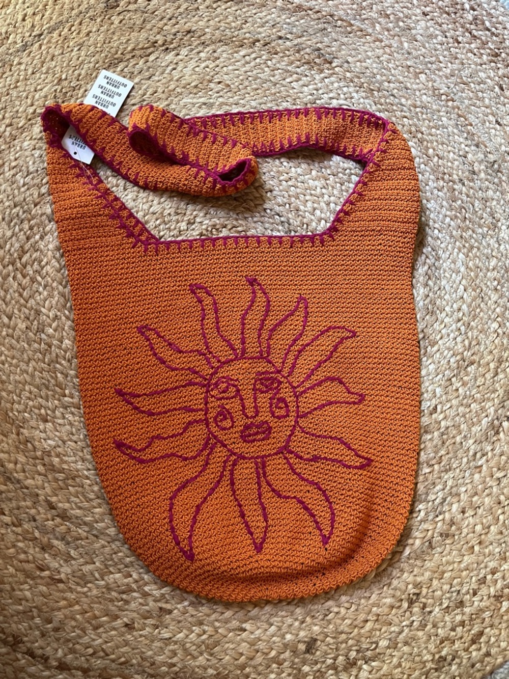 UO Orange Crochet Sun Tote with Pink Accent